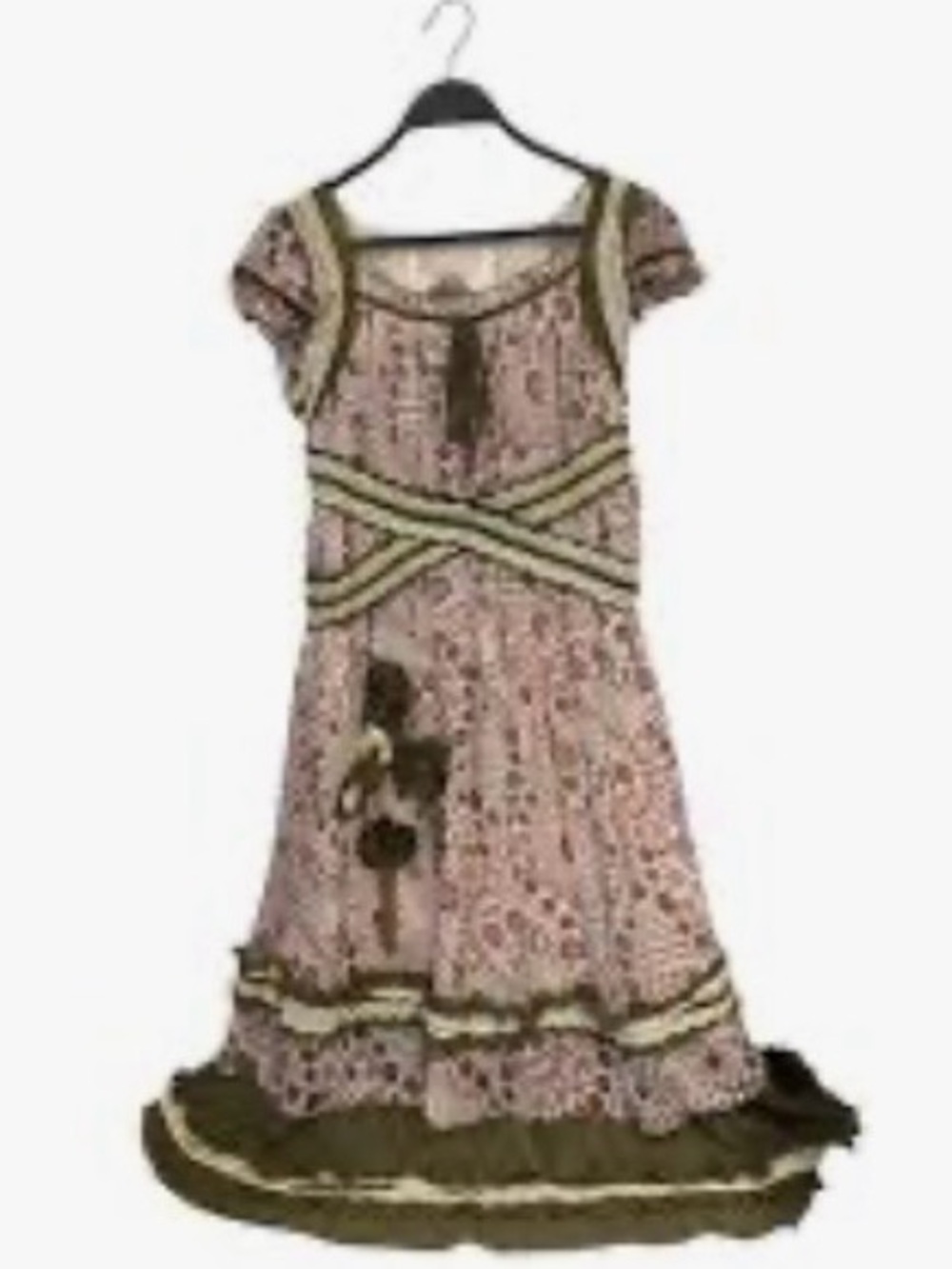 Women’s Sugar Lips Pink Floral Ruffle Dress with Olive Trim